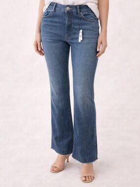 Express Flare Leg Jeans Size 8R Blue Denim Raw Hem Bell Bottom Pants